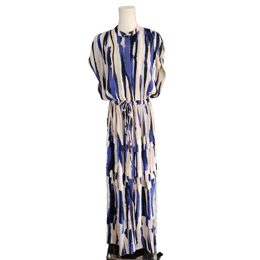 MISA Los Angeles Ulricha Blue Striped Tiered Maxi Dress Size Large NWOT